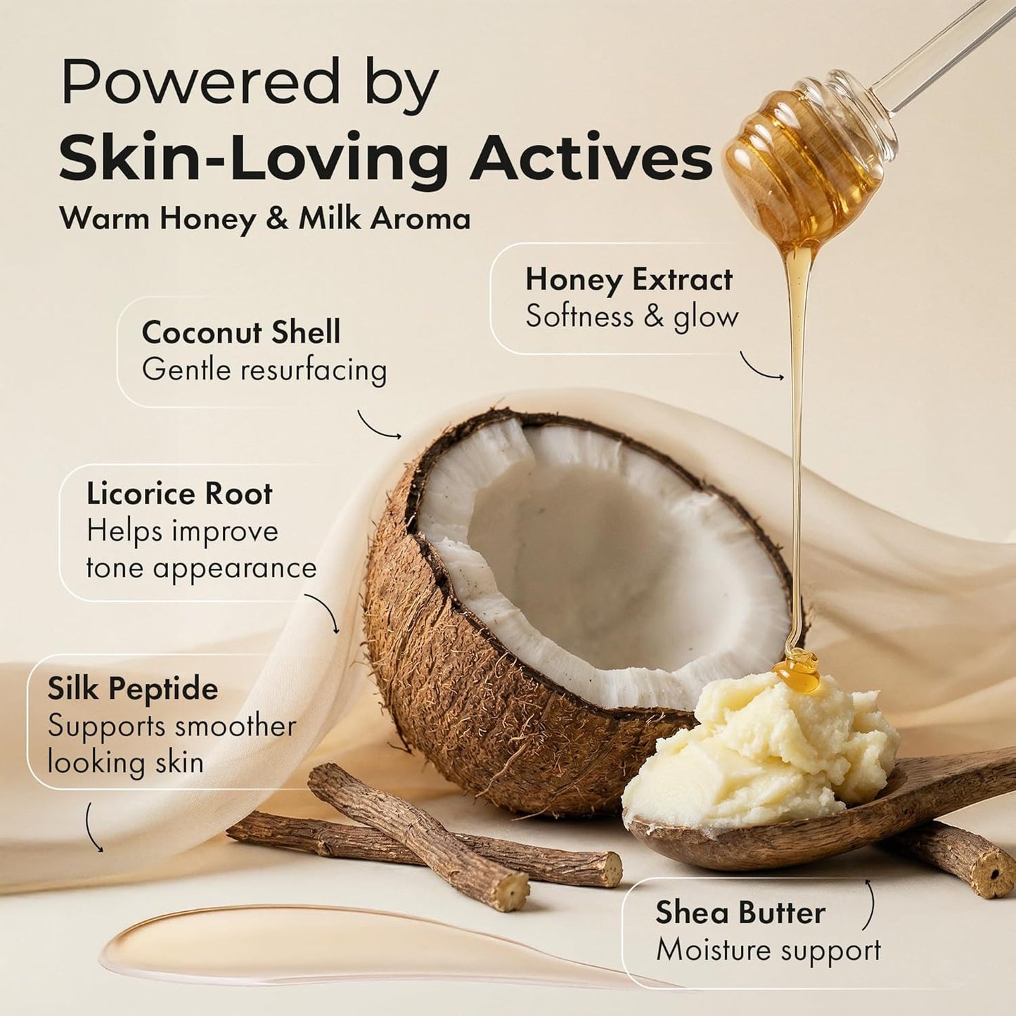 Silk Peptide Body Polish | Gentle Exfoliant with Honey & Coconut for Smooth, Glowing Skin - Deep Moisturizing Formula