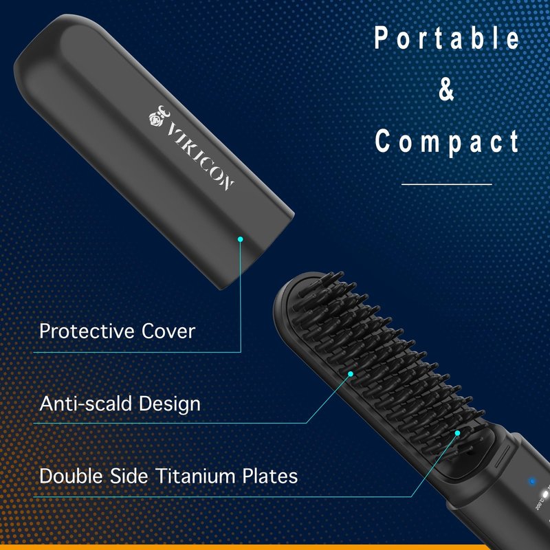 VIKICON Cordless Heated Beard Brush for Men, Electric Hot Comb,Mini Brush for Beard Grooming