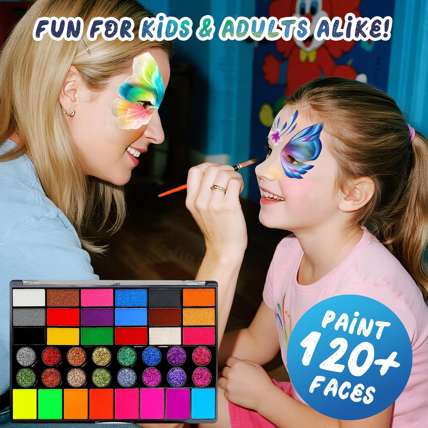 42 Color Face Painting Kit for Party – Non-Toxic Water-Activated Face & Body Paint Palette with Stencils, Brushes & Gems, Long-Lasting, Easy Wash, Ideal for Carnival, Halloween, Cosplay & Festivals