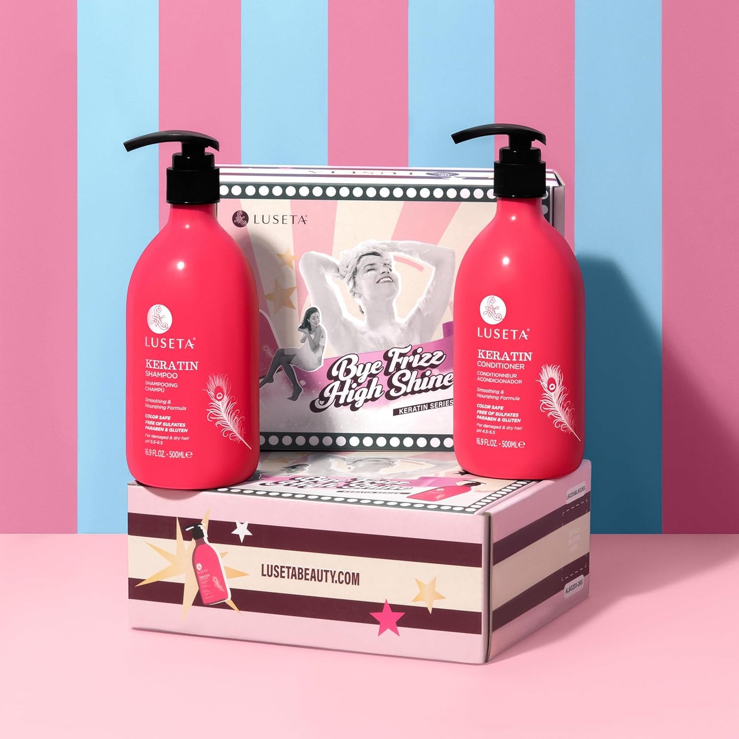 Luseta Keratin Shampoo Set - Nourishing Treatment for Color Treated Hair | Full & Travel Sizes (2x16.9 FL Oz + 2x1.01 FL Oz)