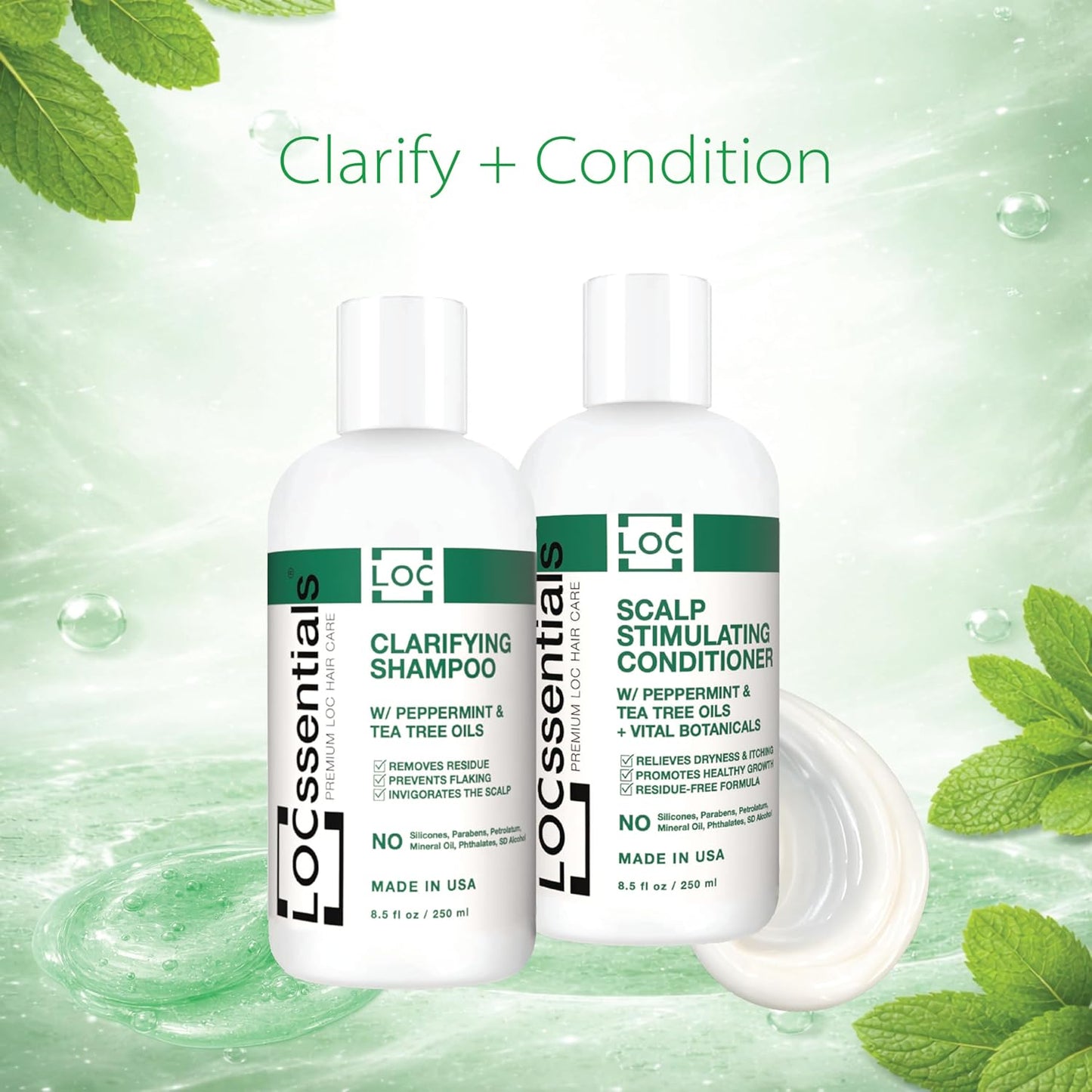 Shampoo & Conditioner Set for Locs, Braids & Dreadlocks - Peppermint & Tea Tree Oils, Nourishing Formula