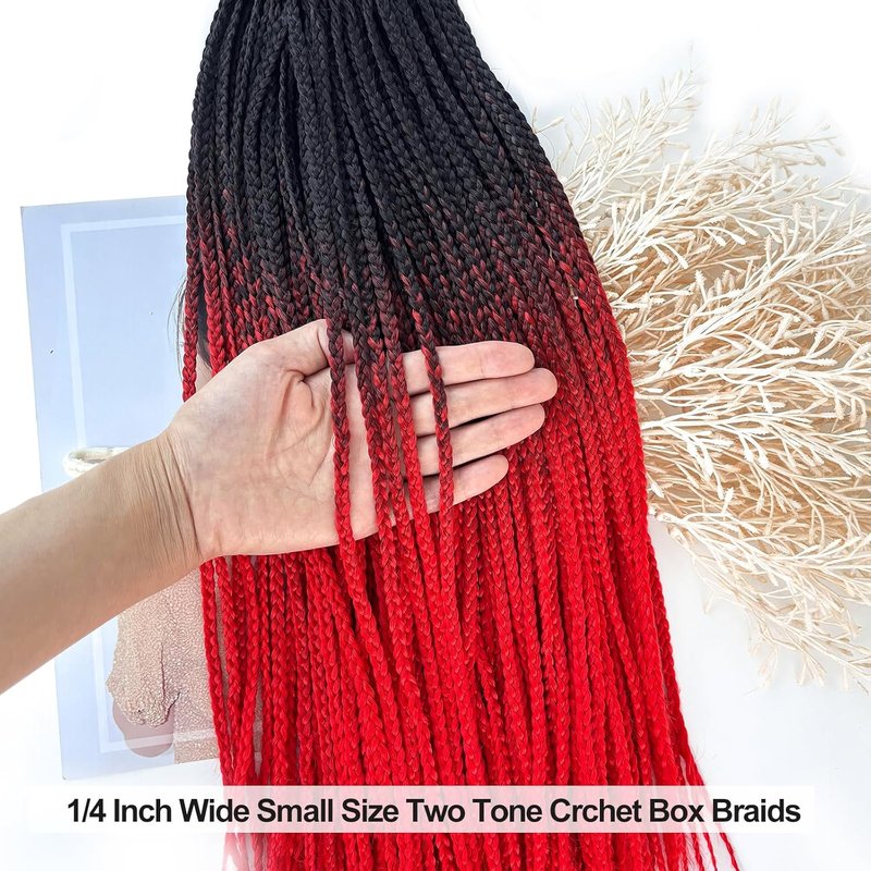 Ombre Red Crochet Braids - Pre-Looped 20 Inch Box Braids for African Women | 6 Packs, Small Size