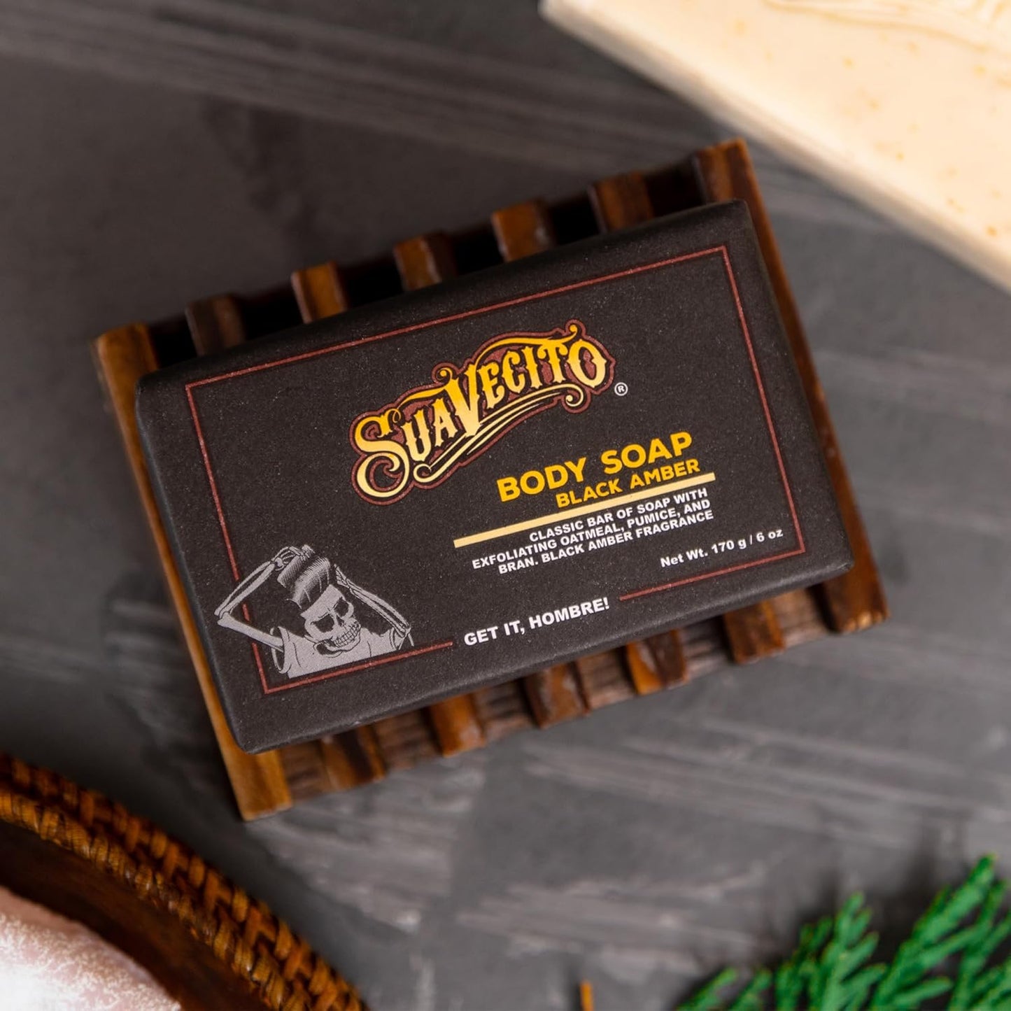 Moisturizing Body & Hand Soap Bars - Masculine Black Amber Fragrance | 6 oz | 6 Pack