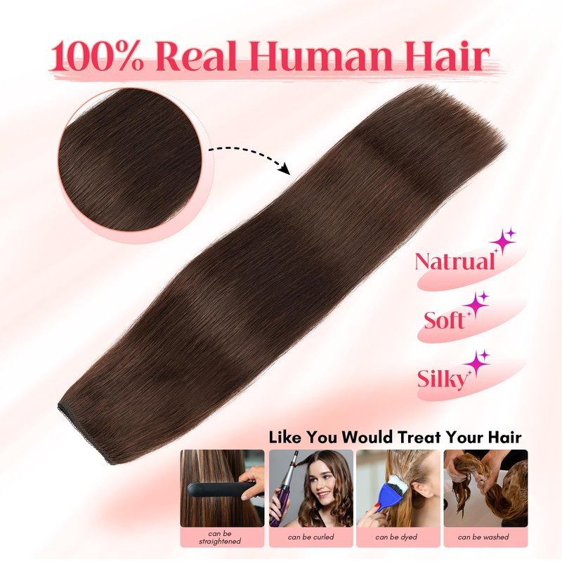 Rich Choices 100% Real Human Halo Hair Extensions Remy Short Invisible Wire Halo Hair Extensions Human Hair Clip in Hair Piece Straight 12 Inch #2 Dark Brown