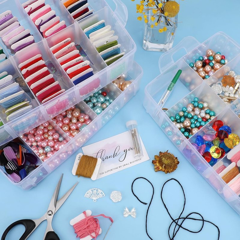 Clear 3-Tier Stackable Storage Container - Adjustable Nail Art Organizer with 30 Compartments | Craft Supply Box