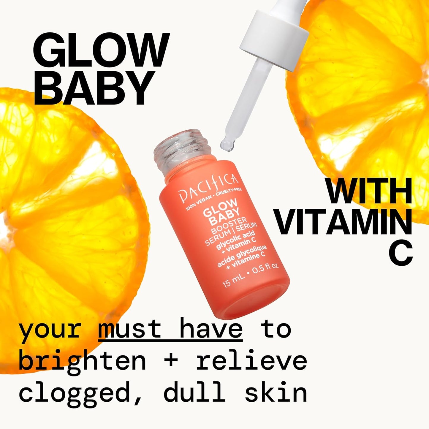 Pacifica Glow Baby Booster Mini Face Serum - Vitamin C & Glycolic Acid for Brightening Dull Skin | Fragrance-Free, Vegan, 0.5 Fl Oz