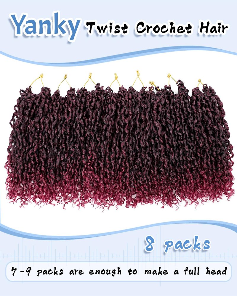 Eerya 8 Inch Yanky Twist Crochet Hair for Women 8 Packs Fluffy Prelooped Senegalese Spring Mini Yankee Yaki Twists Crochet Braids Synthetic Braiding Hair Extensions (8 inch, T1B/4/30)