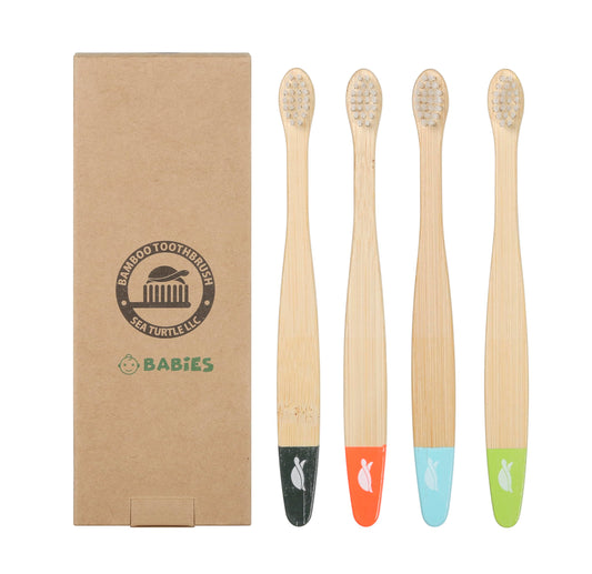 Sea Turtle Plant-Based Bristles, Ultra-Soft Bamboo Toothbrushes, Natural Toothbrush for Babies (4 Pack)