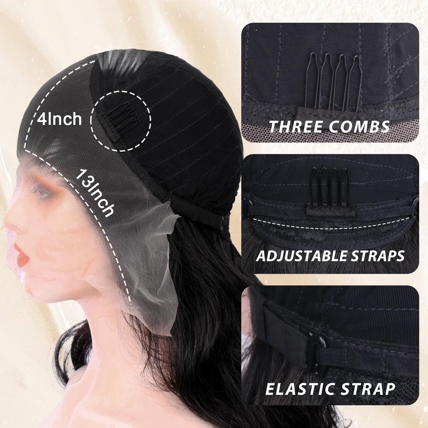 SUKRI Black Synthetic Lace Front Wig 13×4 HD Lace Wave Wig 26 Inch Long Wavy Wigs with Baby Hair Synthetic Lace Front Wig for Women Daily Party Use