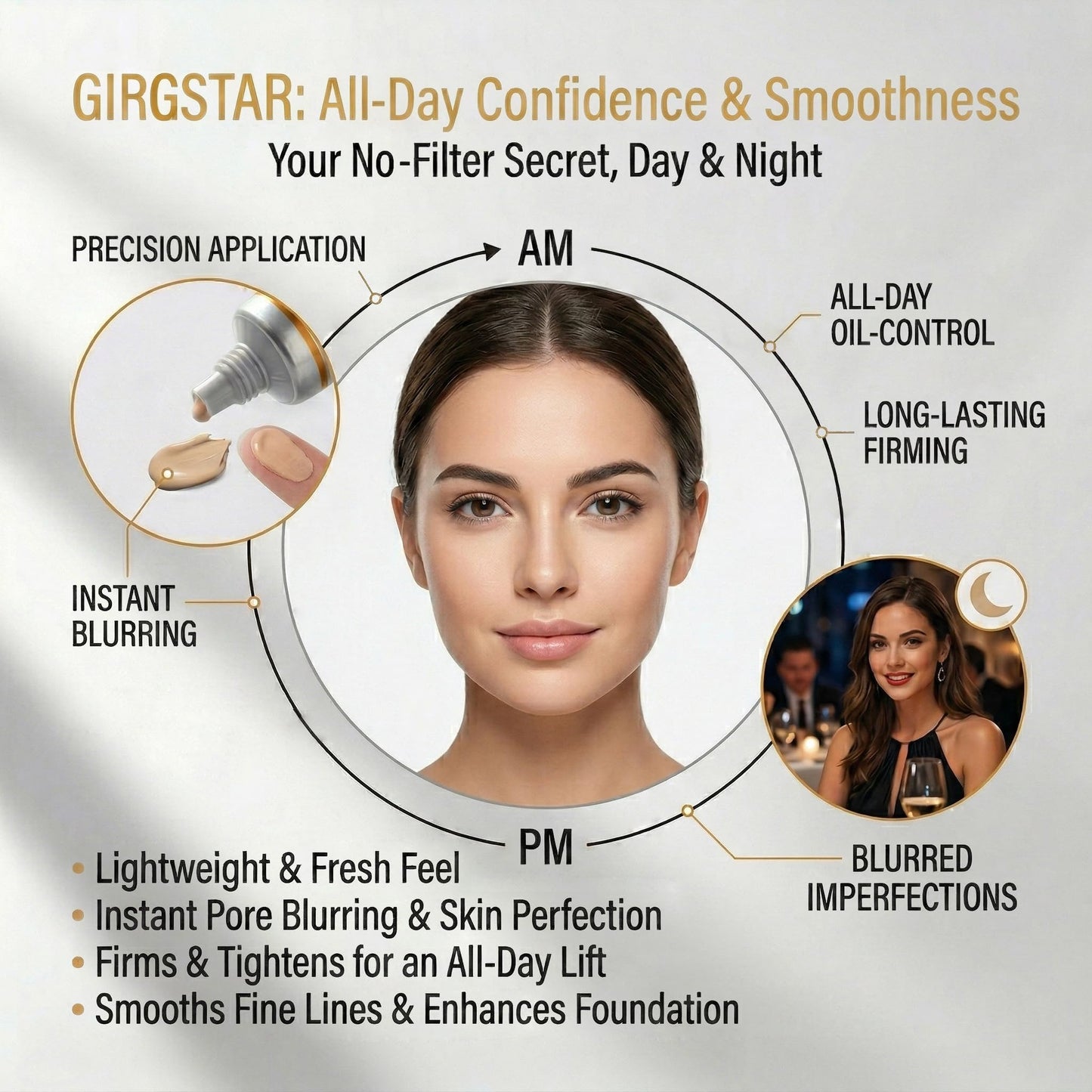 Girgstar Instant Face Blurring & Firming Primer for Face Before Makeup - Perfection Tightener Visibly Smooths the Look of Fine Lines, Wrinkles & Pores - Grips Makeup for Long Wear & Shine Control