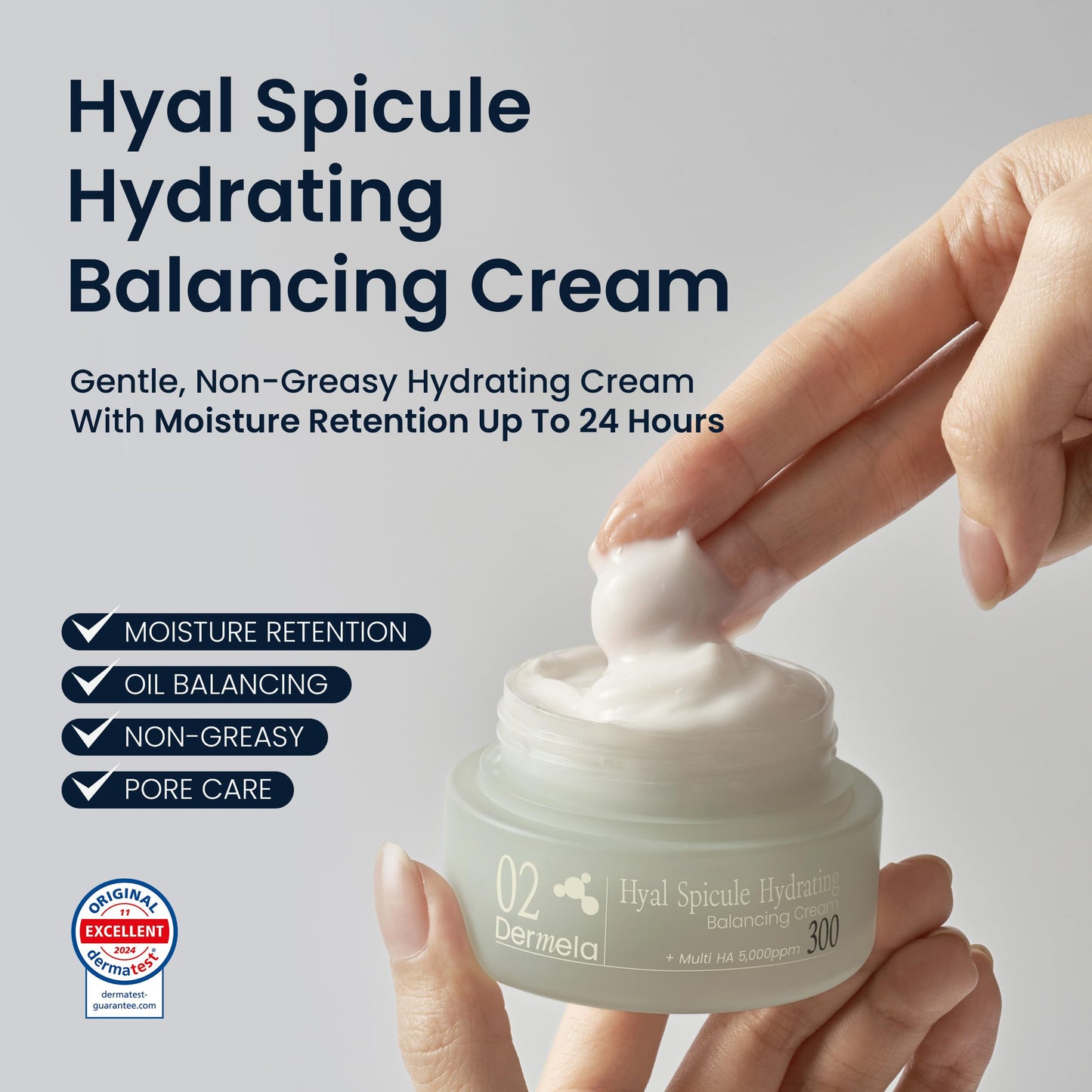 Dermela Hyal Spicule Hydrating Balancing Cream, 24-Hour Hydration & Sebum Control, Non-Greasy Face Moisturizer for Dry & Sensitive Skin, 1.69 fl oz | K-beauty Skincare
