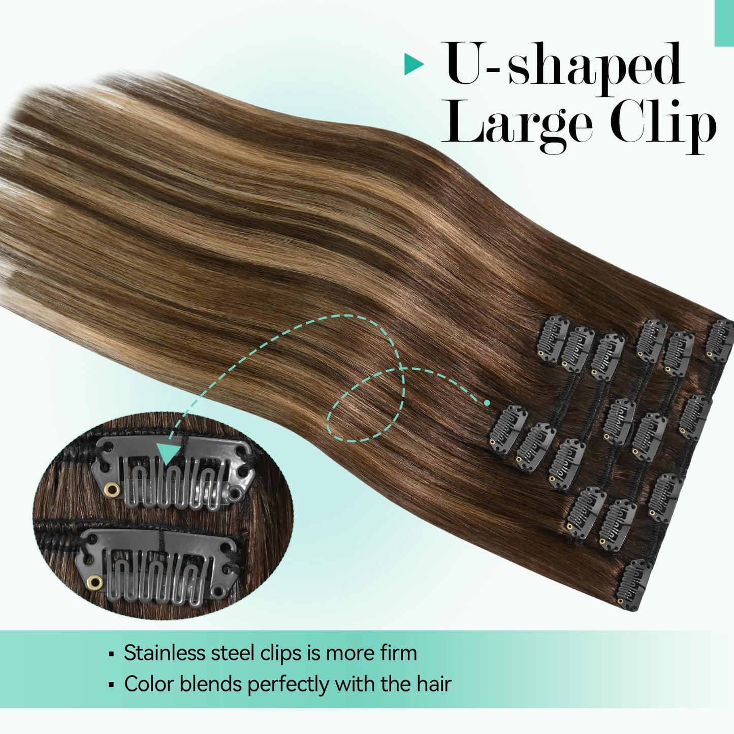 Ukira Balayage Clip in Hair Extensions Real Human Hair, 12 Inch 75g 4/27/4 Chocolate Brown to Caramel Blonde Ombre Human Hair Extensions, Natural Straight Remy Human Hair Clip ins for Women
