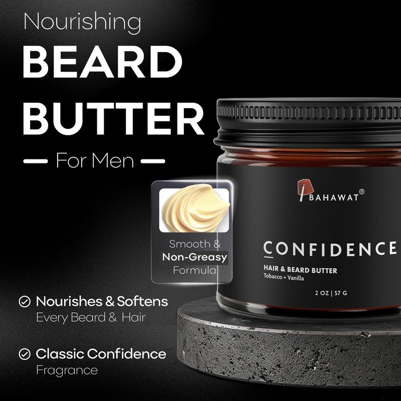 BAHAWAT Hair & Beard Butter for Men Leave-in Conditioner -Tobacco & Vanilla scent - Strengthen & Soften– Made in USA -Organic Natural Ingredients | The Best Beard Butter - 2 oz.