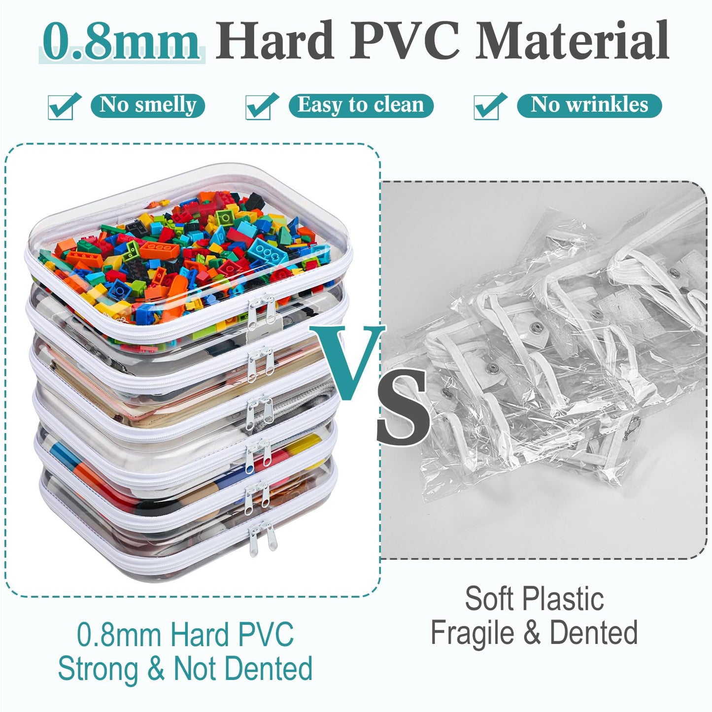 Sanwuta 6 Pcs Clear Hard Zipper Case Plastic Zipper Pouches Transparent Makeup Bag Pencil Case Pouches Toiletry Diaper Bag for Travel Toy Storage Organizer Bins(White,9.84 x 7.87 x 2 Inch)