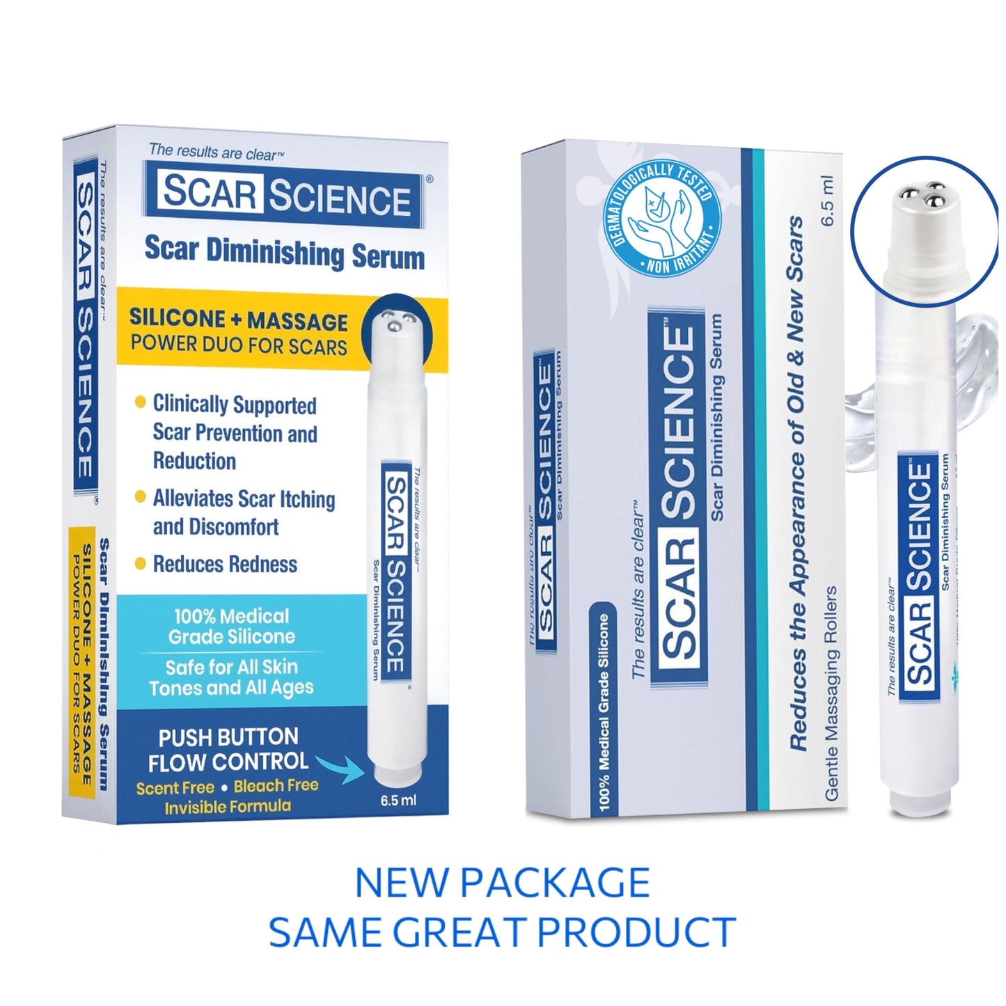 Silicone Scar Gel with Scar-Smoothing Tri-Roller Tip – Designed for Scar Massage – Medical-Grade Silicone for Surgical, C-Section & Acne Scars – Fragrance-Free & Hypoallergenic