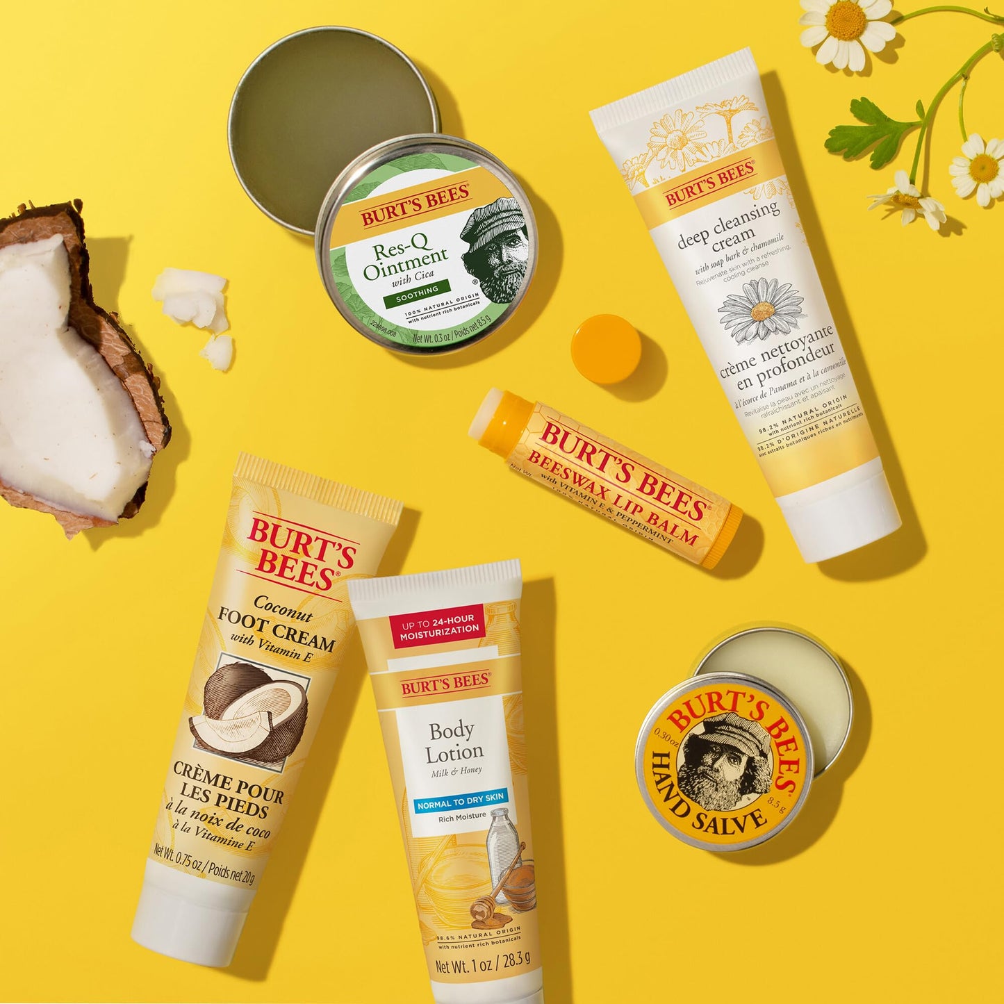 Burt's Bees Timeless Minis Kit, with Coconut Foot Cream, Milk and Honey Body Lotion, Deep Cleansing Cream, Res-Q Ointment, Hand Salve and Beeswax Lip Balm, natural origin skin care
