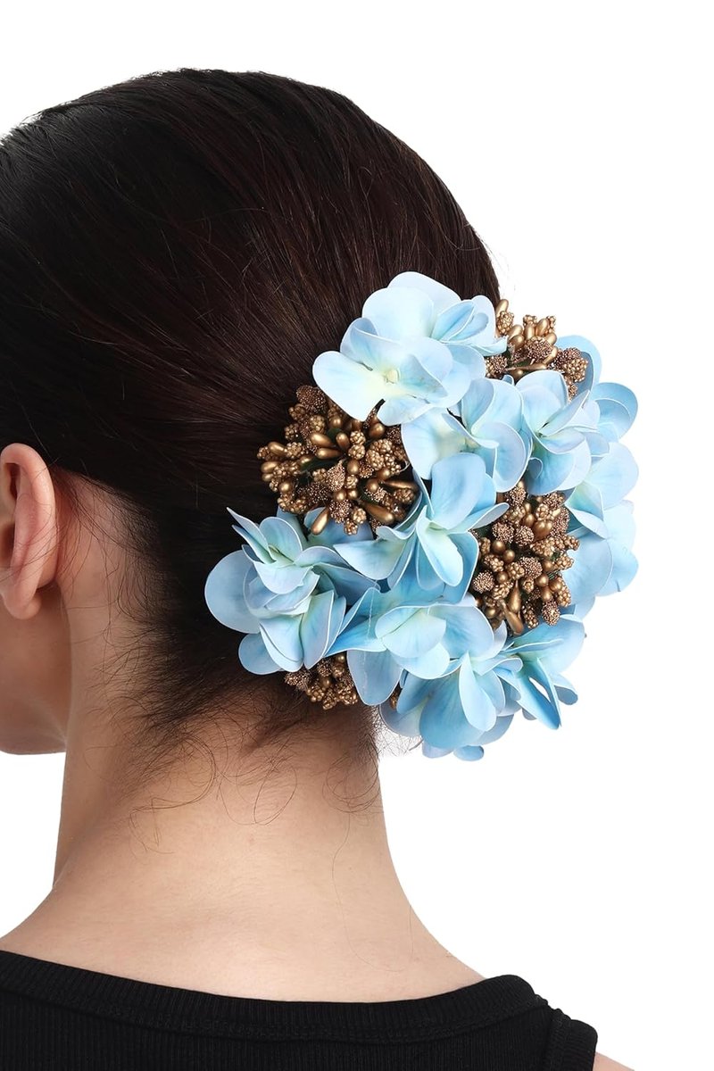 Floral Hair Bun Accessory - Lavender Flowers with Gold Accents | Elegant Blue Design