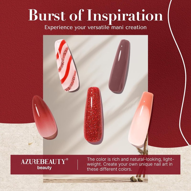 AZUREBEAUTY Dip Powder Starter Kit - Brown Red Glitter Nail Art | 6 Colors, No Lamp Needed for DIY Manicure