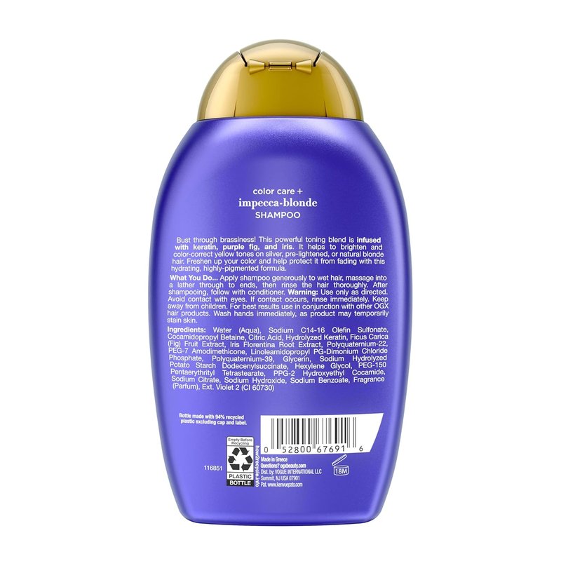 OGX Color Care Purple Shampoo - Highly Pigmented Toning for Blonde & Silver Hair | 13 fl. oz
