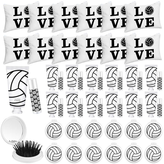 LemonRoad 48 Pcs Volleyball Lip Balm Hand Cream Makeup Bag Bulk Set Volleyball Party Favors Sport Ball Lipstick Hand Cream Cosmetic Bag for Team Gifts Sports Party Supplies Players Teen Girls Gifts