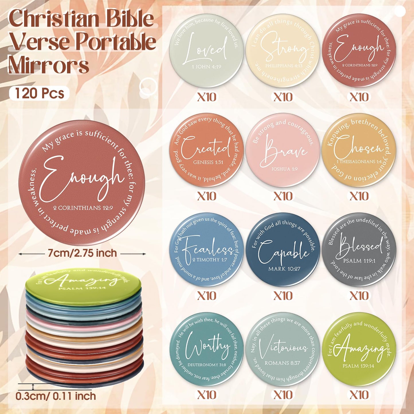 Geelin Mini Christian Gifts Mirror for Women Bulk Inspirational Bible Verse Scripture Portable Mirrors Small Church Gifts for Mother Women History Month VBS Party Favor(72 Pcs,Morandi)