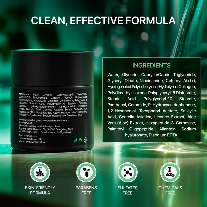 Viva Lab Mens Face Moisturizer Anti-Aging Cream - Lightweight After Shave Lotion for Men - Day & Night Hydrating Skin Care with Niacinamide Collagen Ceramides - Fast-Absorbing Non-Greasy 1.85oz
