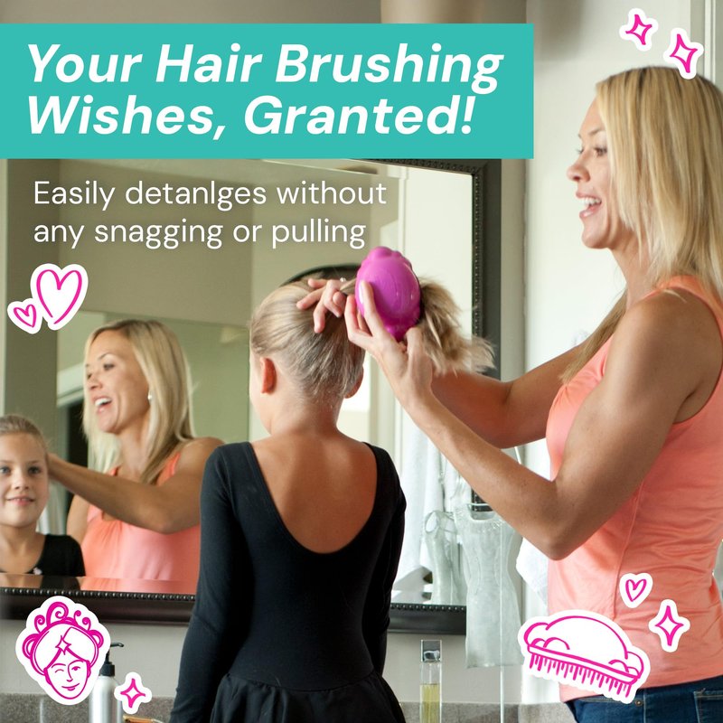Knot Genie Teeny Detangling Hair Brush for Kids (Puff of Purple) | Perfect Detangling Brush for Curly Hair, Gently Separate Tangles, Leaves Hair Smooth and Shiny | The Pain Free Knot Detangler