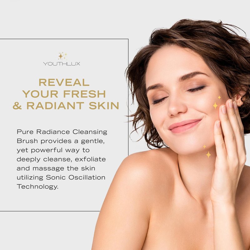 YOUTHLUX Pure Radiance, Vibrating Facial Cleansing Brush, Electric Face Scrubber, 3 Modes, 3 Brush Heads (2 Bristle,1 Silicone), Waterproof, Rechargeable, Smart Timer, Exfoliating, Massage (Black)