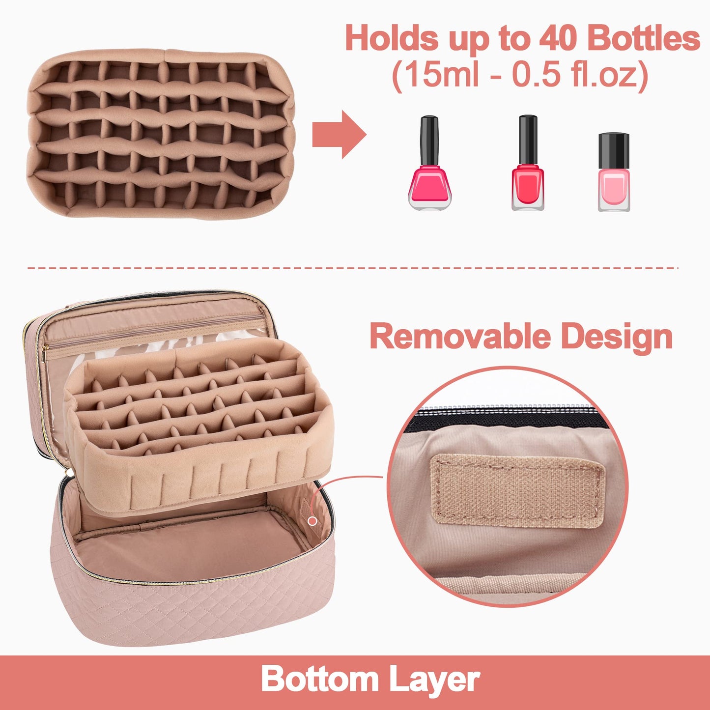 Yarwo Nail Polish Organizer Case Holds 50 Bottles(15ml/0.5 fl.oz)&Nail Lamp