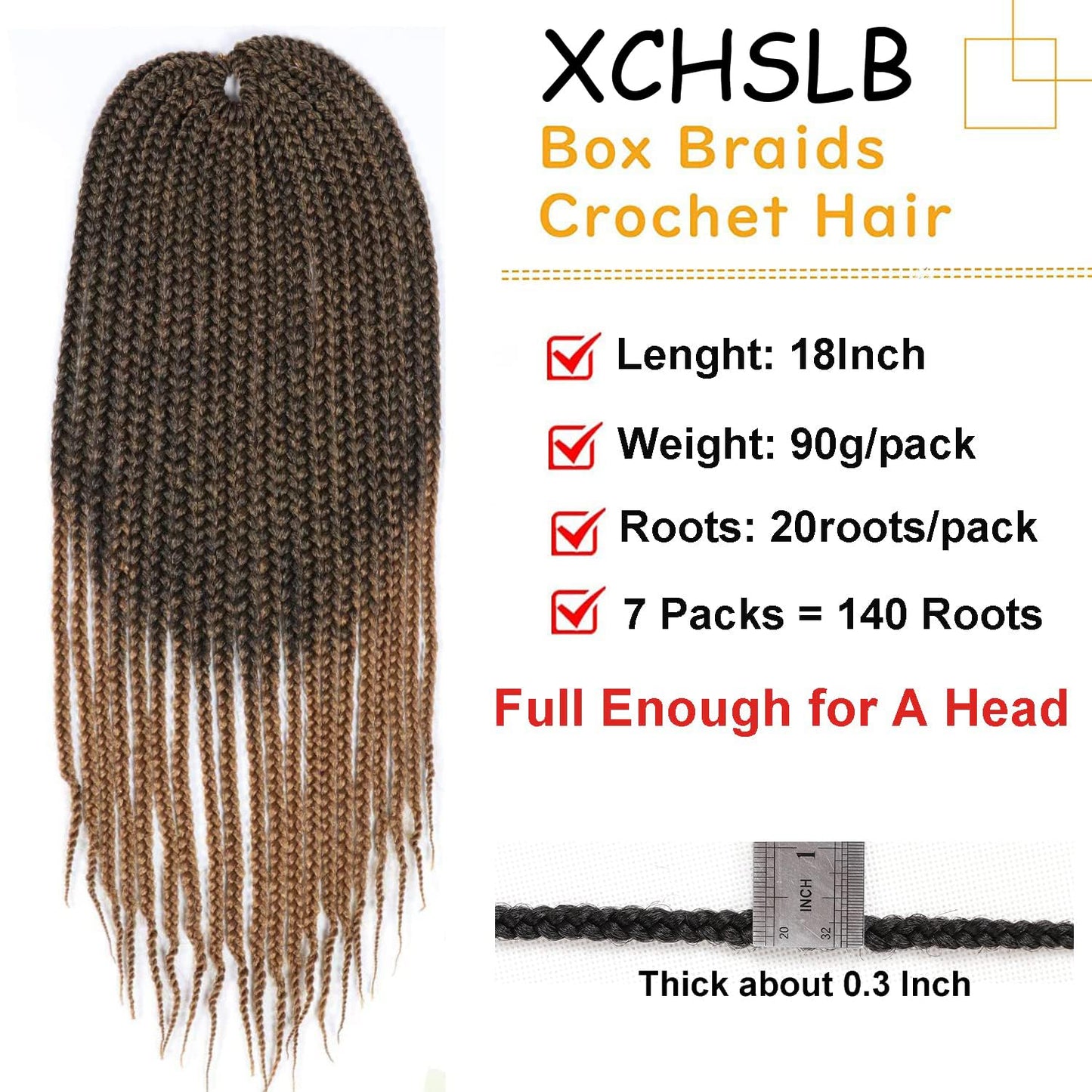 7 Packs Goddess Box Braids Crochet Hair 18 Inch Prelooped Crochet Box Braids Crochet Hair for Black Women Braiding Hair (18 Inch 7 Packs, #1B/30)