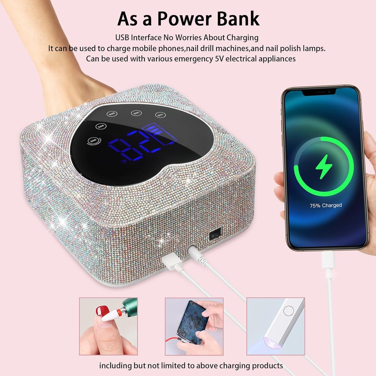 UV LED Nail Lamp - 72W Professional Gel Nail Curing Light with 4 Timer Settings & 30 Beads | Rechargeable Design