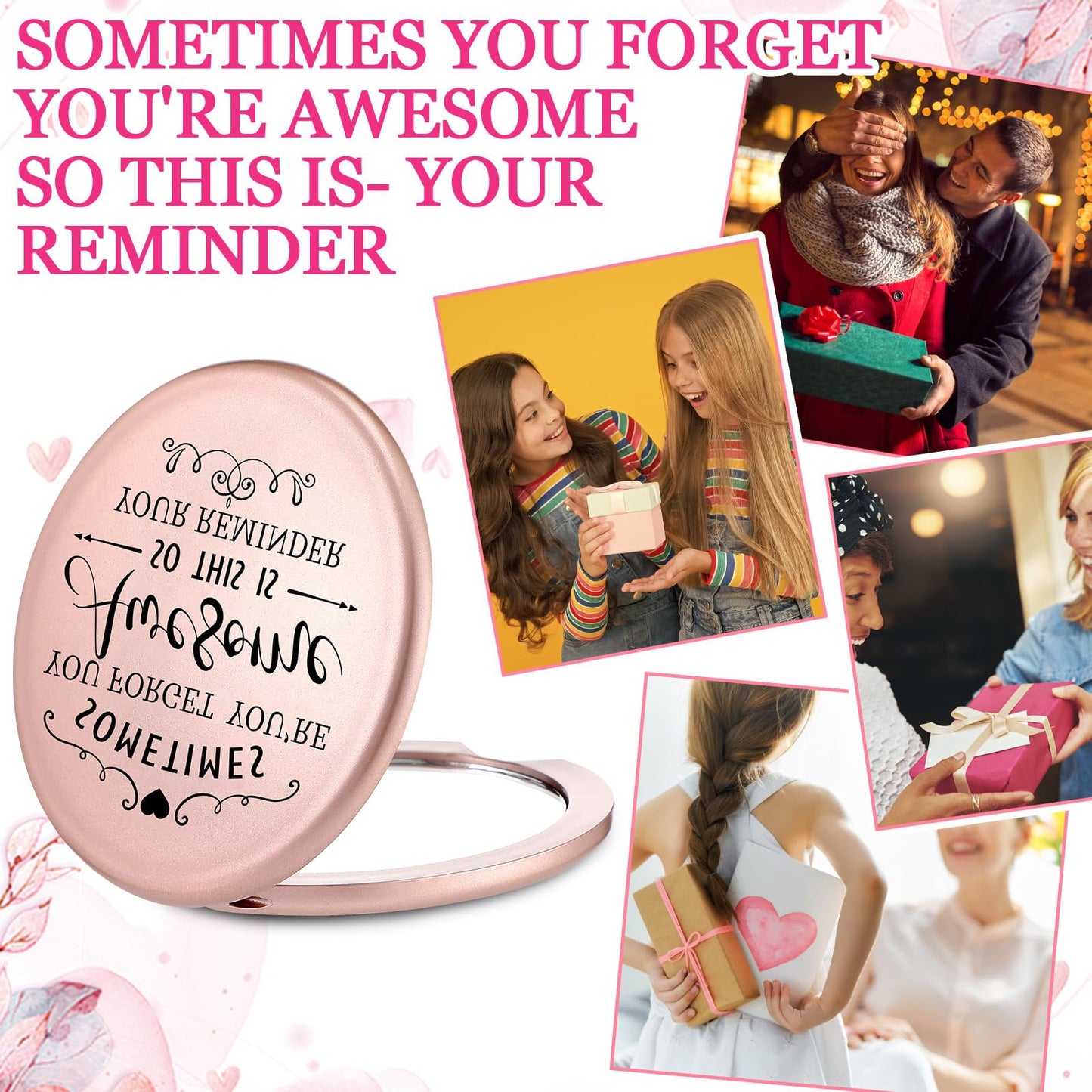 Soaoo 24 Set Inspirational Compact Mirror Bulk Metal Round Shell Sometimes You Forget Your Awesome Gifts for Women Appreciation Double-Sided Purse Mirrors Employee Coworker Wedding Gift