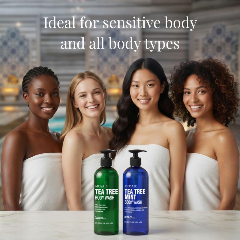 Tea Tree Body Wash with Mint & Shower Gel with Vitamin E for Jock Itch, Eczema, Ringworm, Body Odor, Body Wash Women & Men with Added Body Oils,LARGE 20.2 FL Oz Bottle (Tea Tree Mint, Pack of 3)