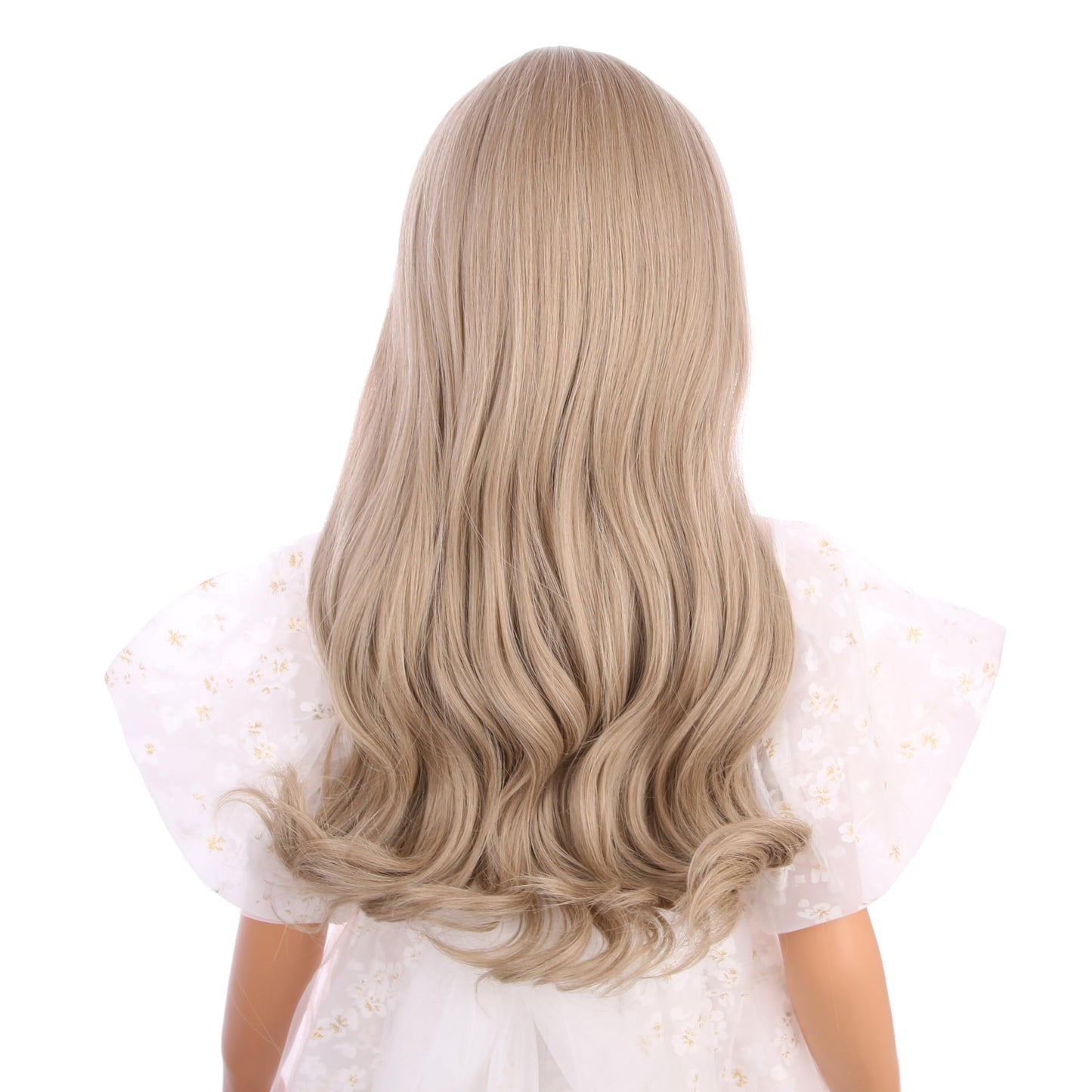 Edivd Mixed Blonde Wig for Kids Child Long Ash Blonde Wig with Flat Bangs Long Wavy Curly Wigs for Girls Heat Resistant Synthetic Wigs with Cap