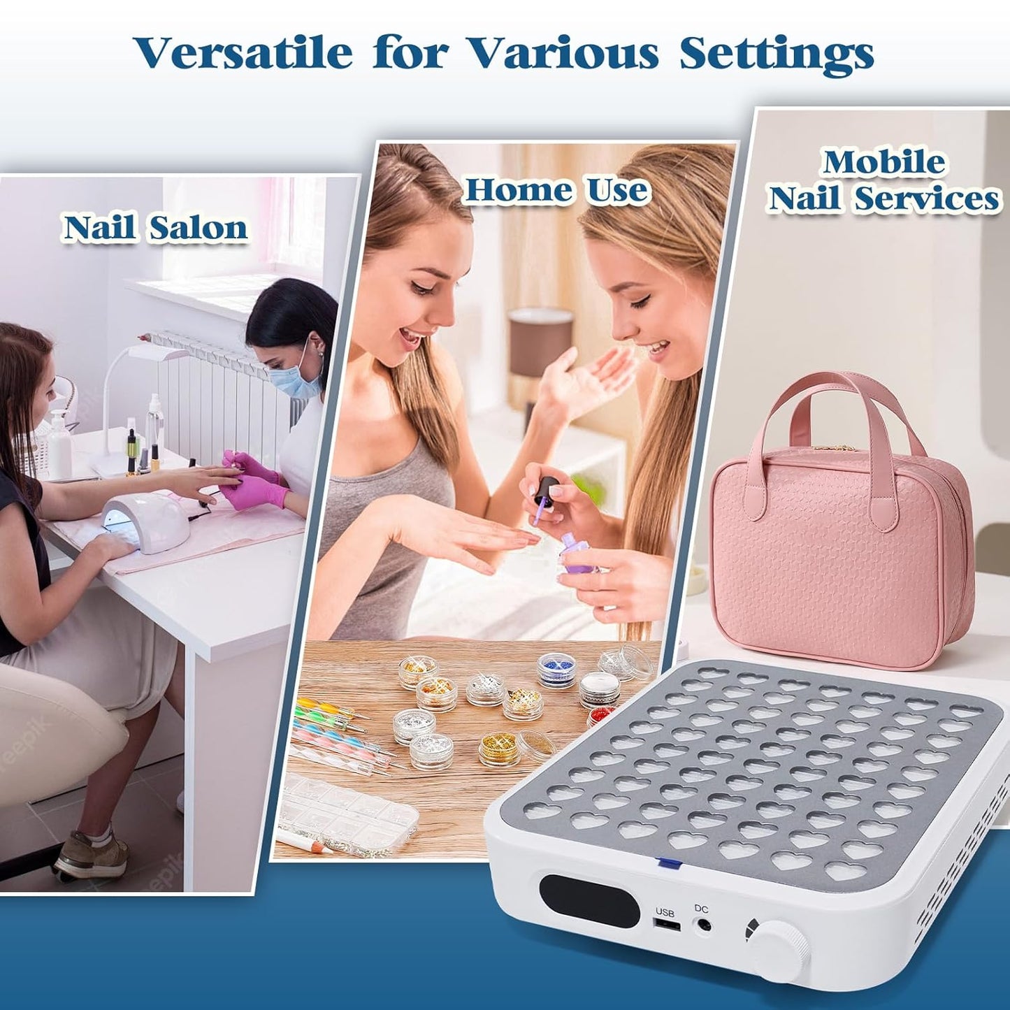 Rechargeable Nail Dust Collector - Professional LED Display with Adjustable Speed | 2 Reusable Filters for Acrylic Nails