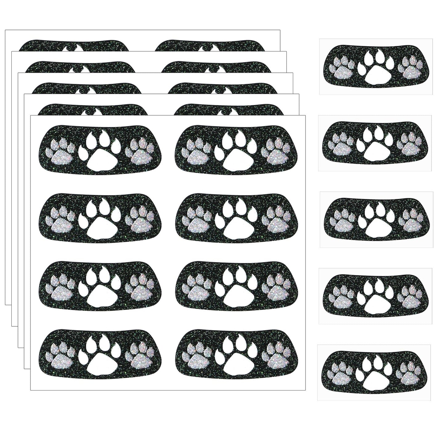 Blulu 24 Pairs Glitter Paw Eye Black Temporary Tattoos Paw Face Tattoo Sticker Claws Sports Eyeblack Cheek Cheers for Football Baseball Softball Birthday Party Sports Fan Cheerleader Supplies(Black)