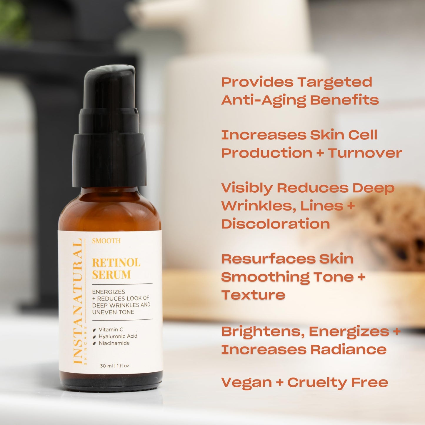 InstaNatural Retinol Serum for Face with Niacinamide, Vitamin C, and Hyaluronic Acid, Anti Aging for Firmer Skin, Lines & Wrinkles & Brightening Serum