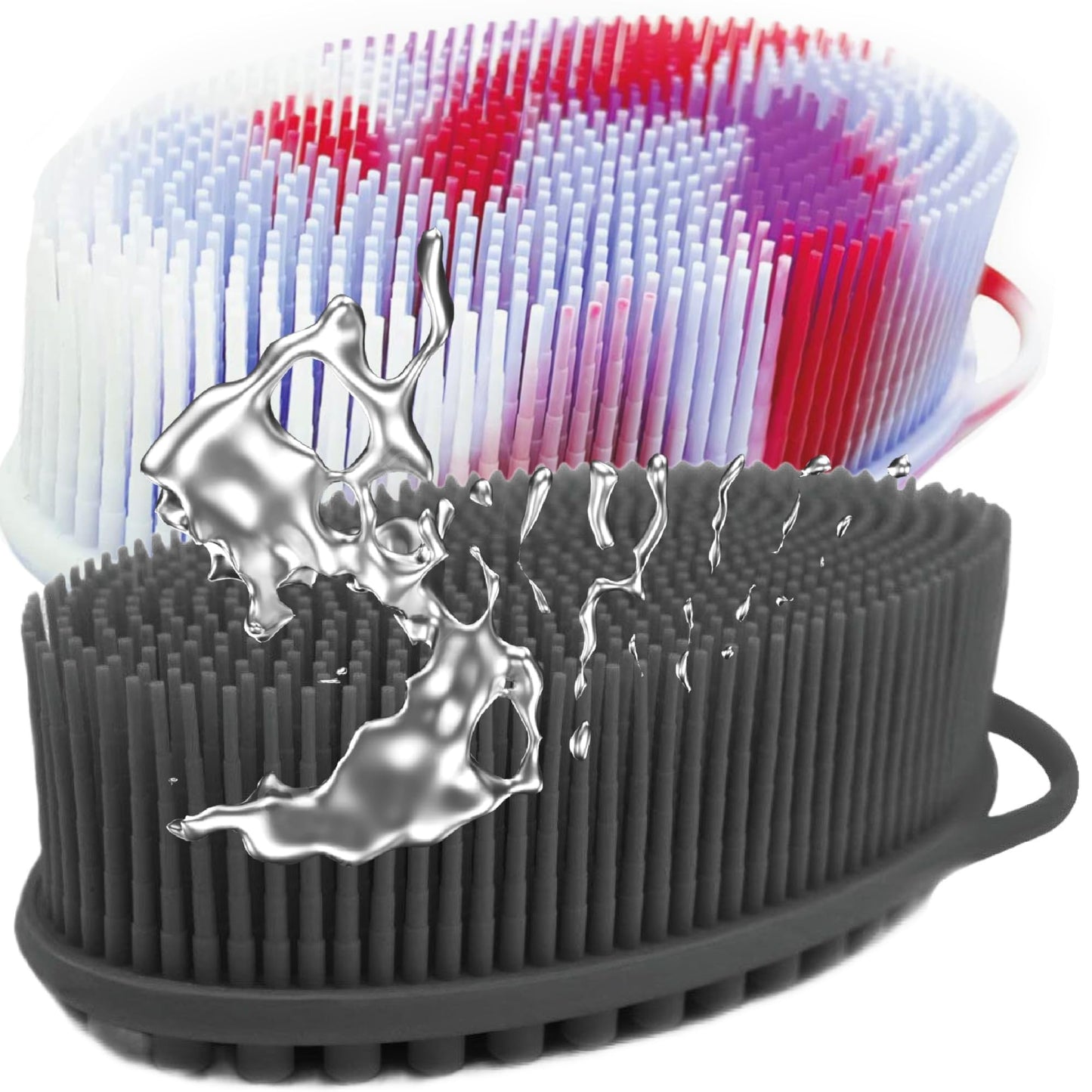 Avilana Silver-Infused Dark Gray and Marble Silicone Body Scrubber Bundle - Sleek Elegance Dual-Tone Set