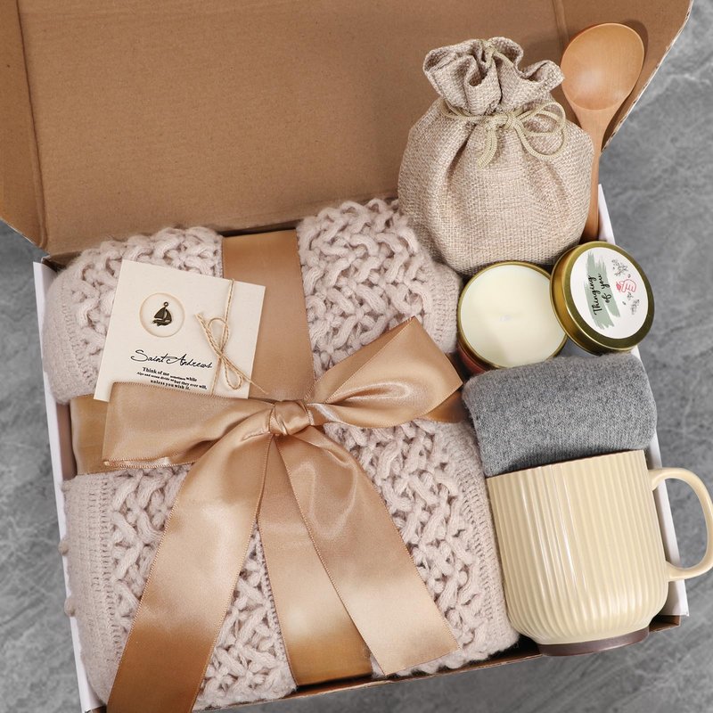 Mothers Day Gifts for Mom, Get Well Soon Gift Basket for Women, Self Care Thinking of You Care Package, Feel Better Relaxing Encouraging Gift for Her Sister Wife Friend Grandma Coworker (Ivory)