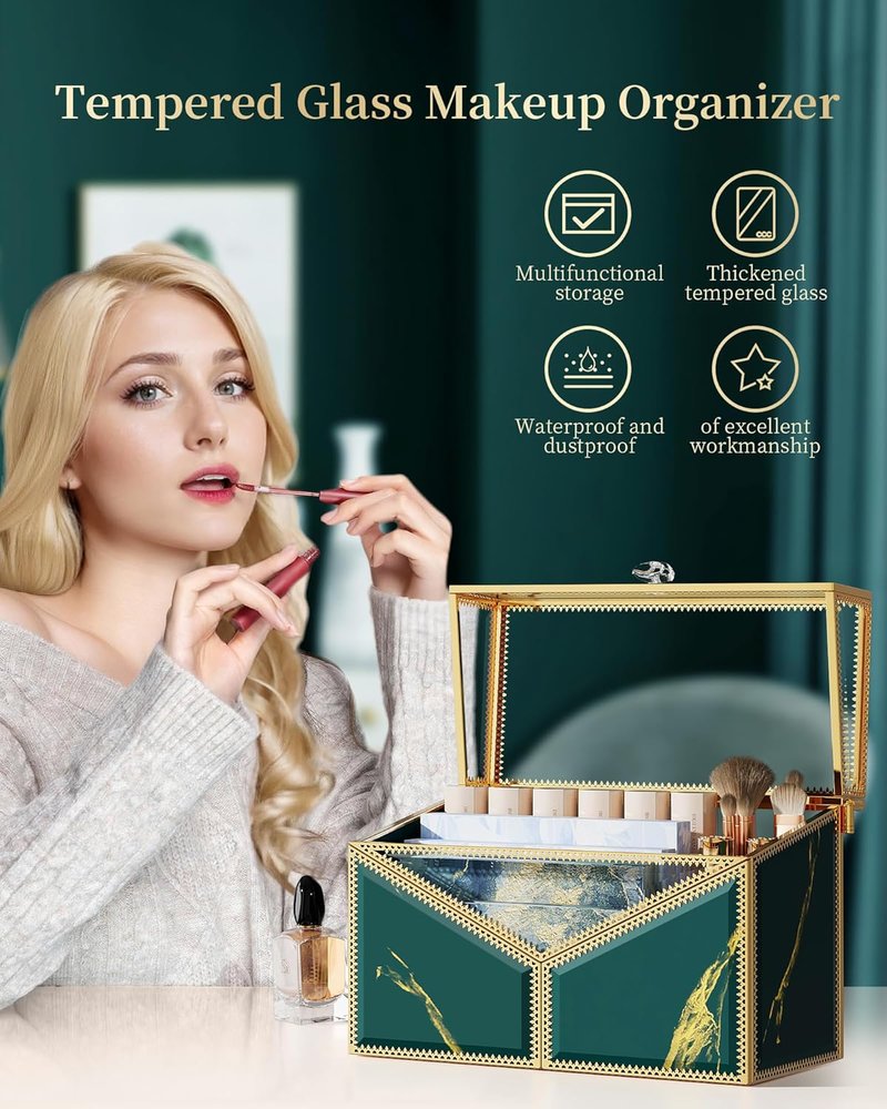 Lipstick Organizer - 24 Slot Tempered Glass Holder for Lip Gloss & Perfume | Vanity Storage Solution