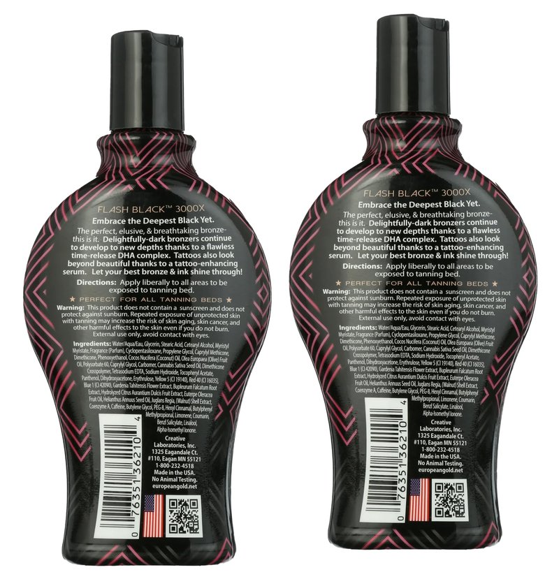 Set of 2: European Gold Flash Black 3000X Indoor Tanning Lotion with Time-Release DHA Bronzers, 12 oz