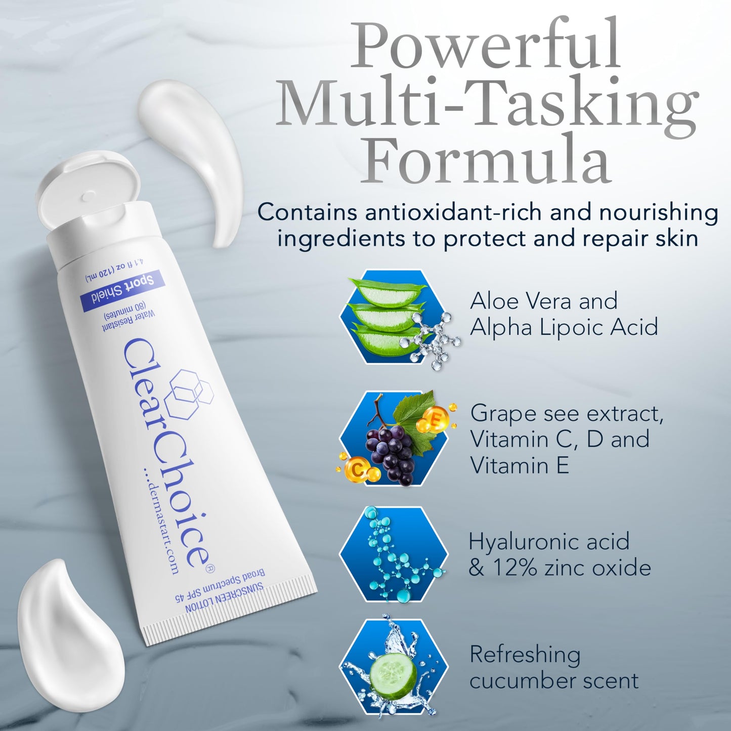 ClearChoice Sport Shield SPF 45 Zinc Oxide Mineral Face Sunscreen, 4 Fl Oz
