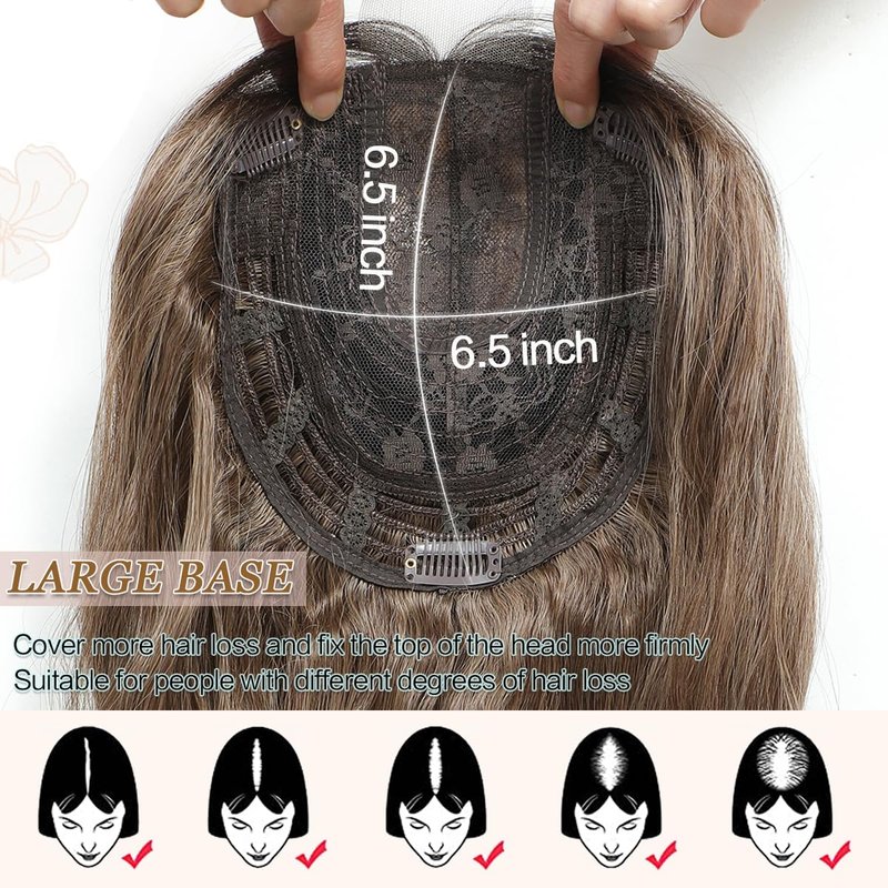 gulagula 20" Wavy Hair Topper 6.5"x6.5" Base Size Hair Toppers for Women Synthetic Hairpieces for Women with Thinning hair Wavy Clip In