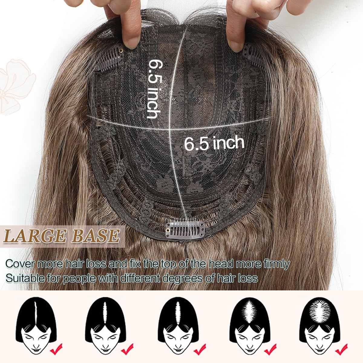 gulagula 20" Wavy Hair Topper 6.5"x6.5" Base Size Hair Toppers for Women Synthetic Hairpieces for Women with Thinning hair Wavy Clip In