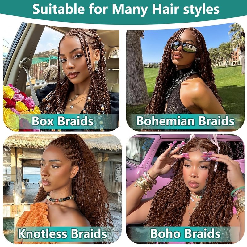 Brown Human Braiding Hair for Boho Braids 150g 3 Bundles/Pack 16 16 16 Inch Curly Boho Hair for Braiding Knotless 8A Deep Wave Bulk Bohemian Color 30