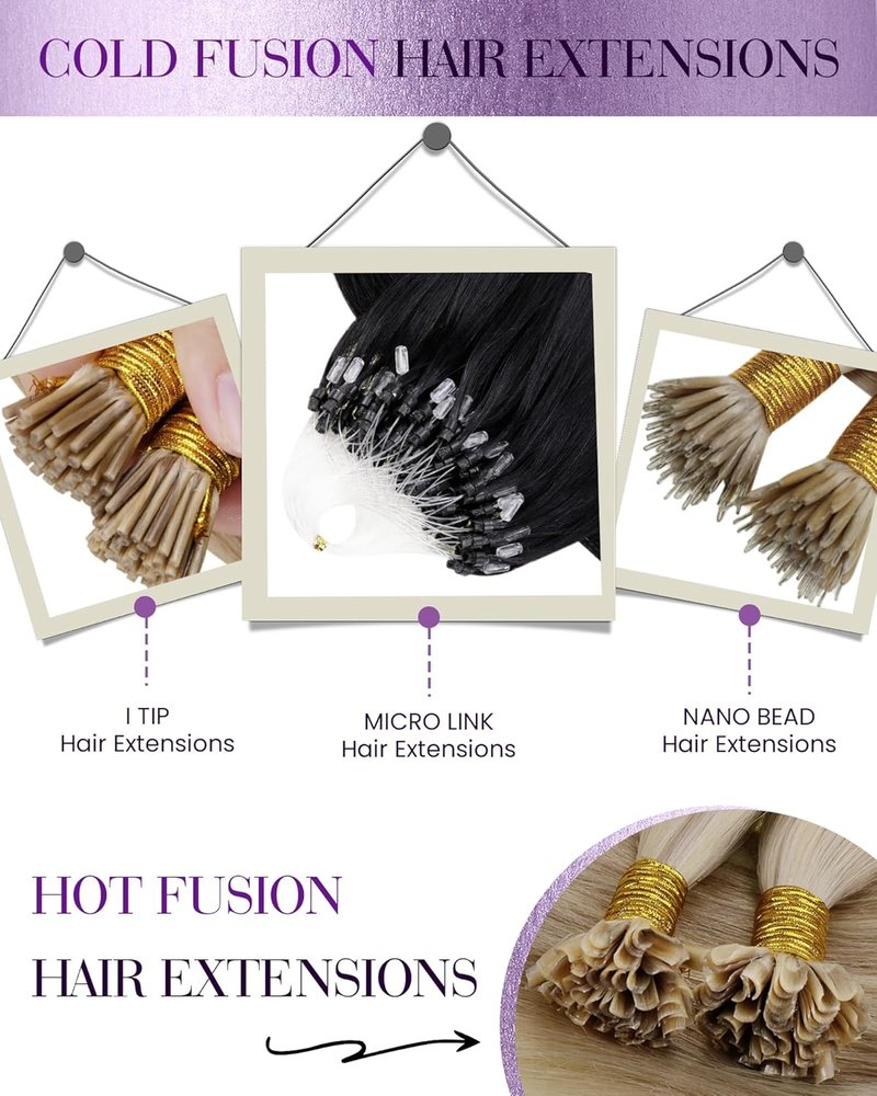 LaaVoo 18-Inch Micro Loop Hair Extensions - Black Human Hair with Keratin & Silicone Beads | 50g Stick Tip