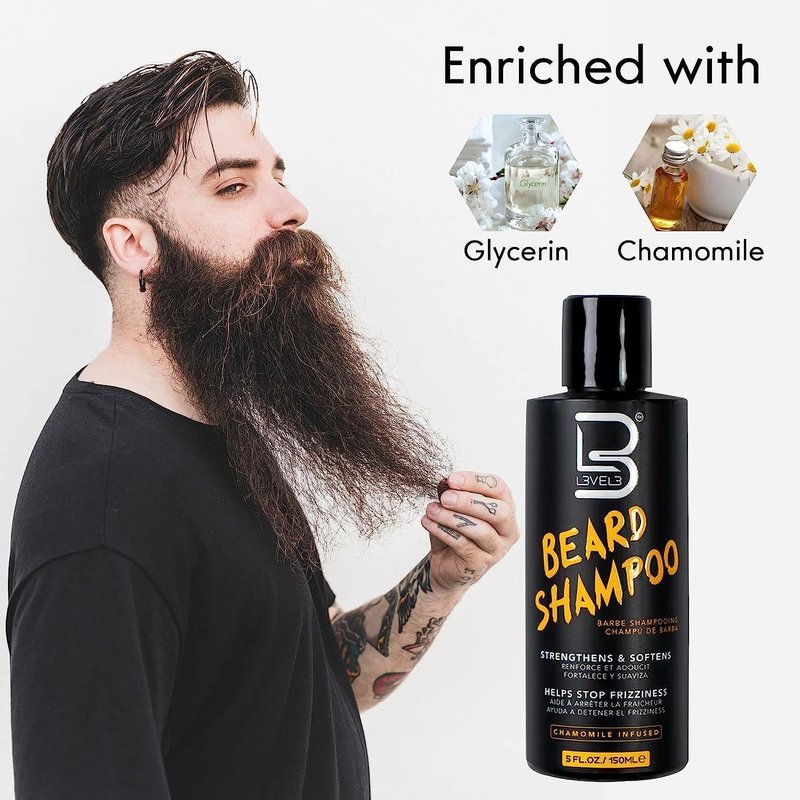Beard Shampoo - Nourishing Formula for Soft, Frizz-Free Facial Hair | Level 3 Cleanse