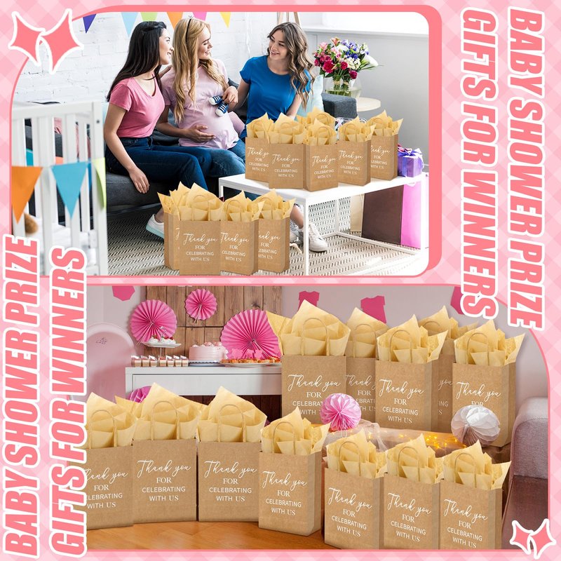 CraftyDream 6 Sets Baby Shower Prizes for Game Winners Thank You Gift Bags with Tissue Paper Sunglasses Square Hair Clip Hair Scrunchies Headband Bath Sponges for Baby Shower Bridal Shower Game Gifts