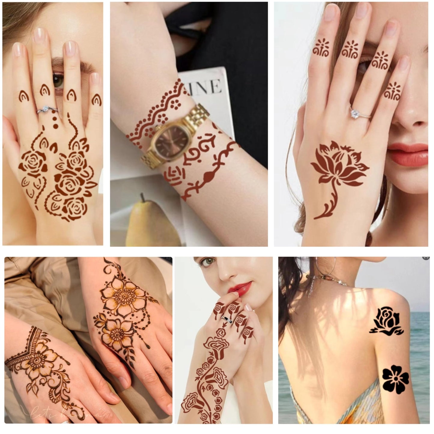 Temporary Tattoo Kit,Temporary Tattoos Stencils Kit (2*Brown,2*Black,2*Red),9 Sheets,Waterproof,DIY Body Art for Women Men