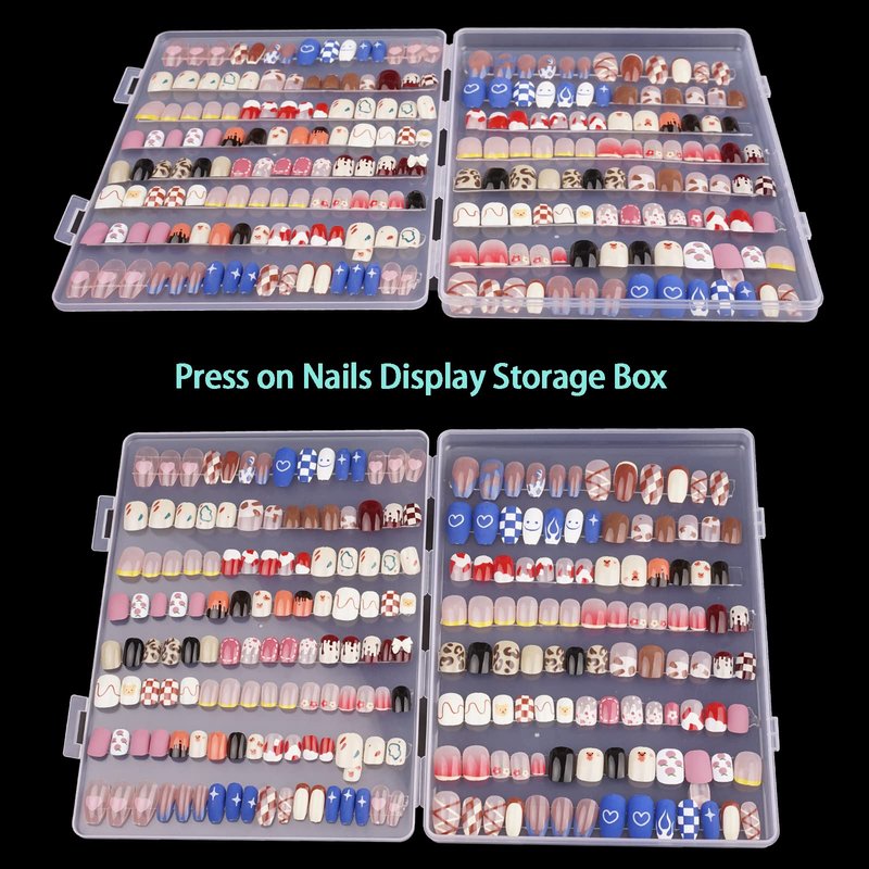 2PCS Press on Nail Organizer, Clear Press on Nail Storage Box Acrylic Nail Art Display Packaging Box Fake Nail Storage Case with Transparent Tape (Not Inlcuded Press on Nail) (8.9x6.5x0.7inch)
